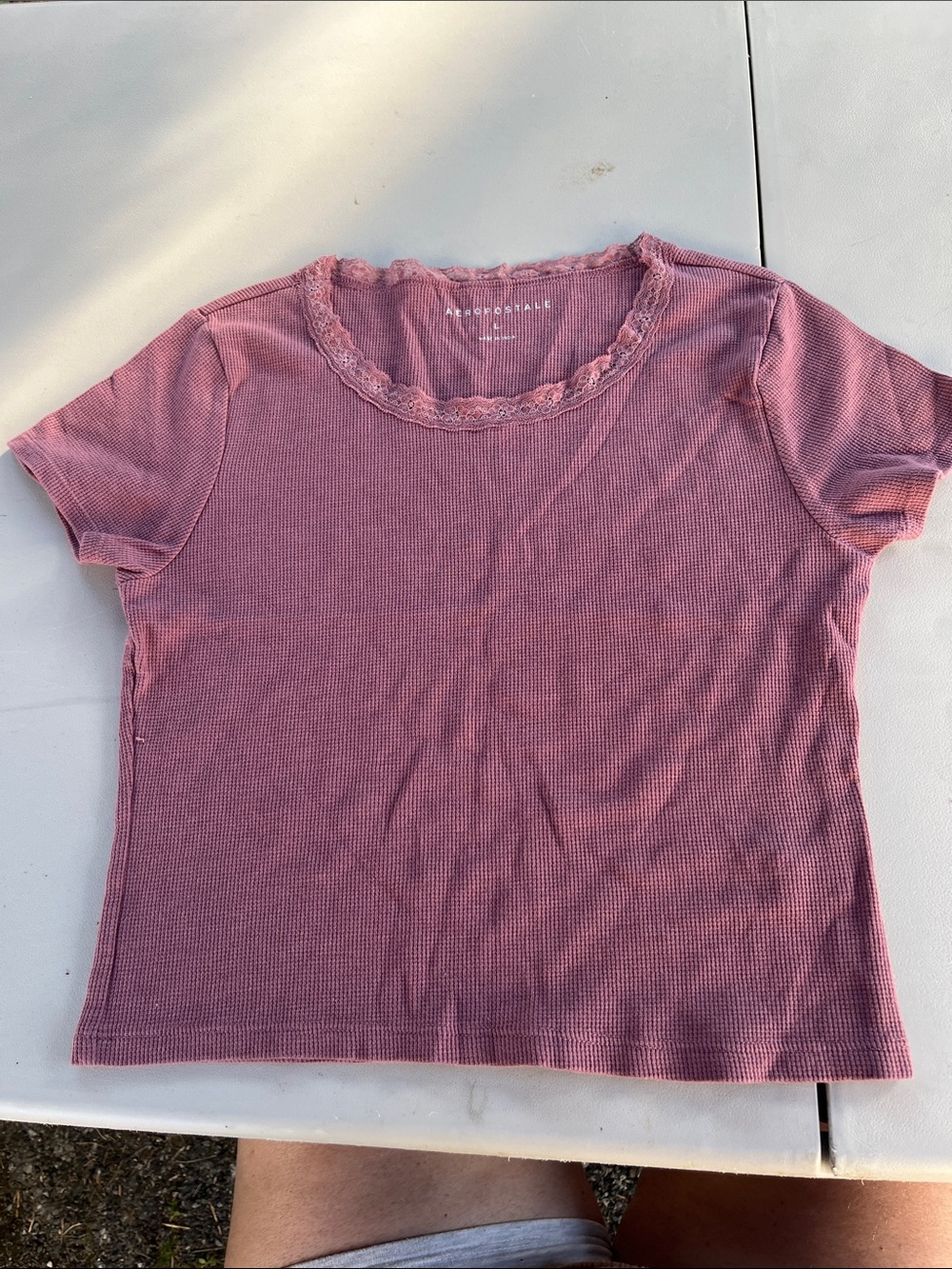 Aeropostale Mauve Pink Lace-Trim Short Sleeve Ribbed Top